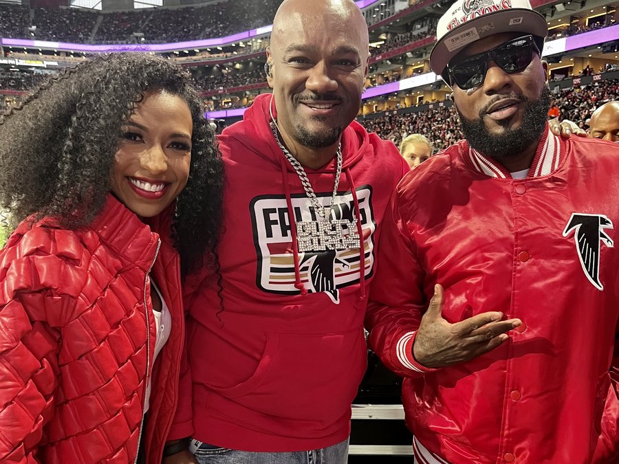 Chelsea with Falcons fans in the stands at Mercedes-Benz Stadium