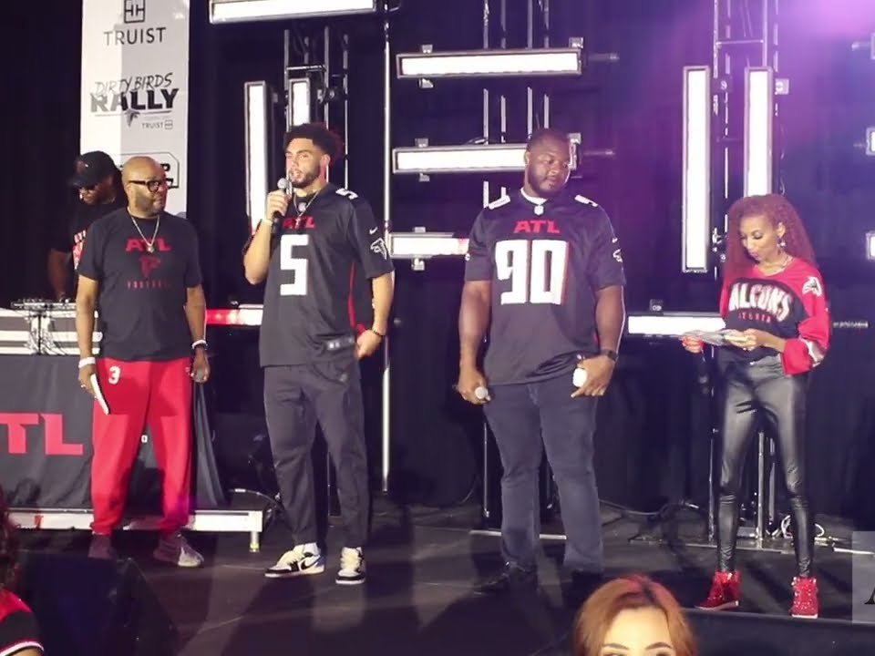 Chelsea on the Kickoff Pep Rally stage with Falcons players